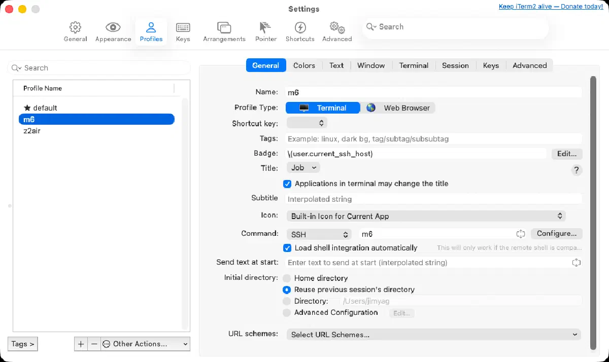 iTerm2 Profile 配置示例